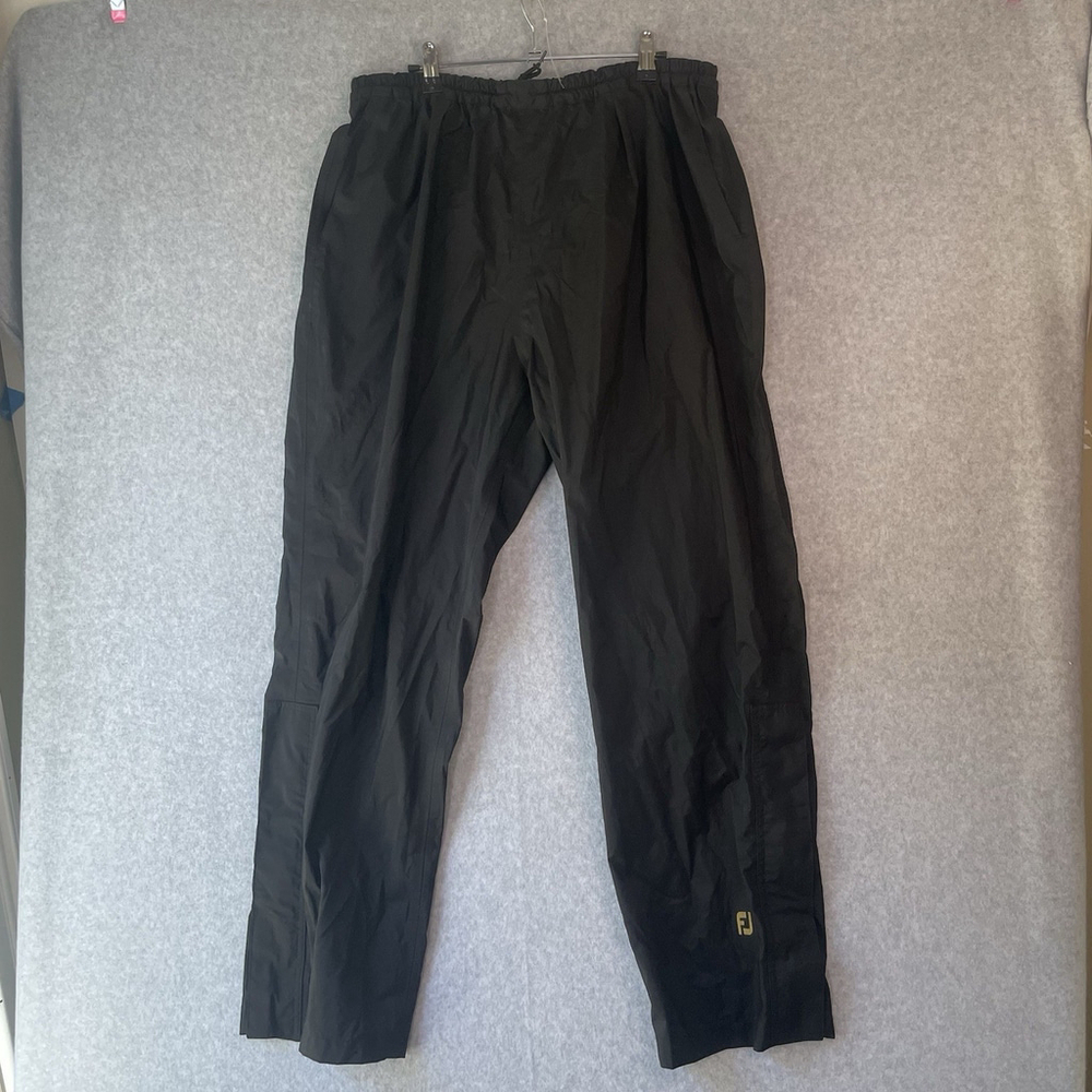 DryJoys FootJoy Men's XLarge Black Rain Pant Drawstring Waist Snap Zip Leg #AO